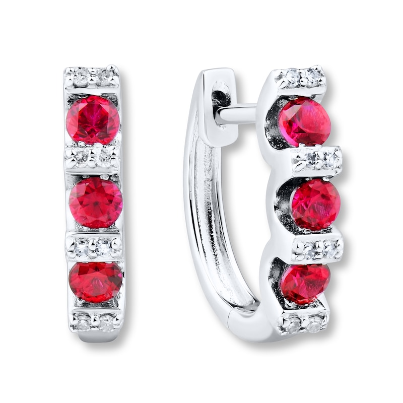 Main Image 2 of Lab-Created Ruby Earrings 1/20 ct tw Diamonds Sterling Silver