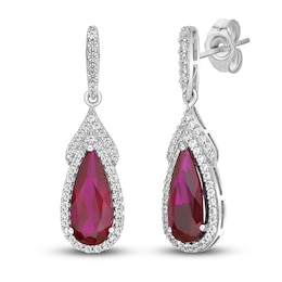 Lab-Created Ruby & White Lab-Created Sapphire Earrings Sterling Silver