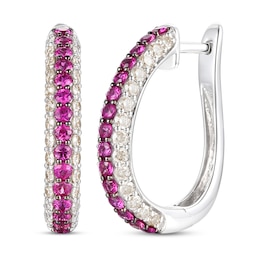 Le Vian Natural Ruby Hoop Earrings 7/8 ct tw Diamonds 14K Vanilla Gold