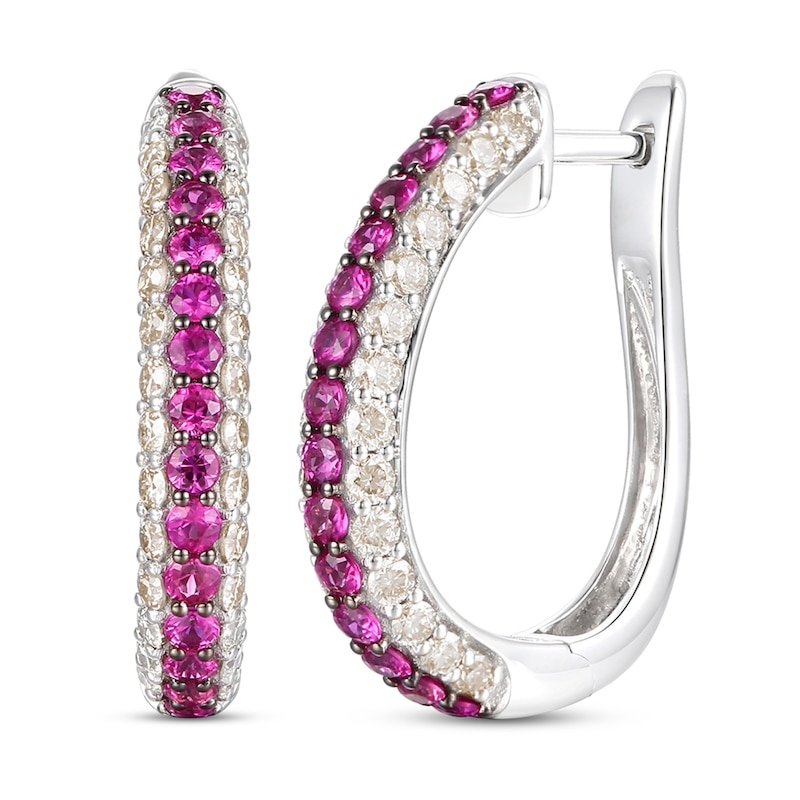 Le Vian Natural Ruby Hoop Earrings 7/8 ct tw Diamonds 14K Vanilla Gold