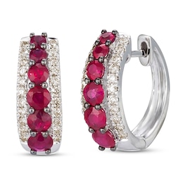 Le Vian Natural Ruby Hoop Earrings 3/8 ct tw Diamonds 14K Vanilla Gold