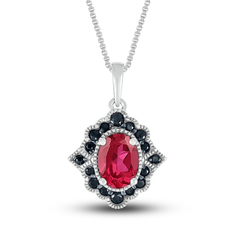 Main Image 1 of Lab-Created Ruby & Natural Black Spinel Necklace Sterling Silver