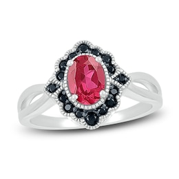 Lab-Created Ruby & Natural Black Spinel Ring Sterling Silver