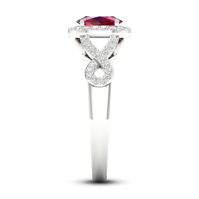 Main Image 3 of Lab-Created Ruby & White Lab-Created Sapphire Ring 10K White Gold