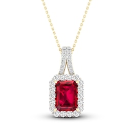 Lab-Created Ruby & White Lab-Created Sapphire Necklace 10K Yellow Gold 18&quot;