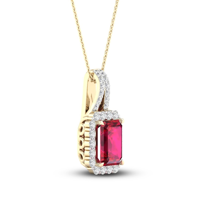 Main Image 2 of Lab-Created Ruby & White Lab-Created Sapphire Necklace 10K Yellow Gold 18&quot;