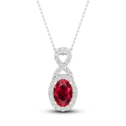 Lab-Created Ruby & White Lab-Created Sapphire Necklace 10K White Gold 18&quot;