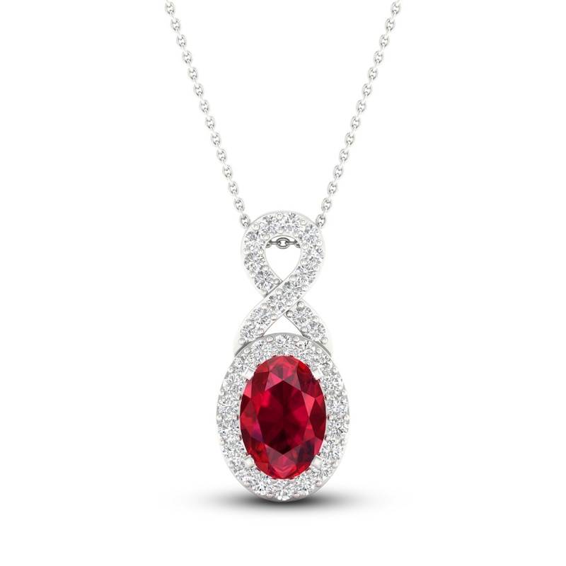 Lab-Created Ruby & White Lab-Created Sapphire Necklace 10K White Gold ...