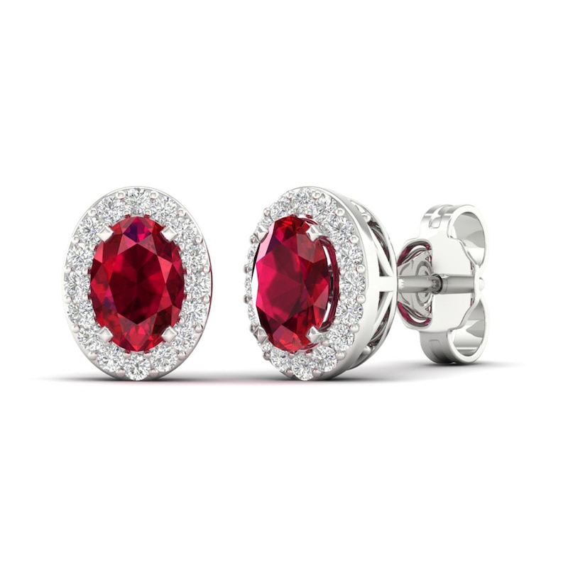 Lab-Created Ruby & White Lab-Created Sapphire Stud Earrings 10K White Gold