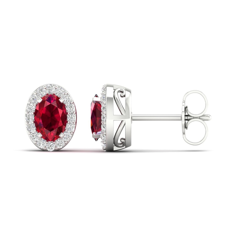 Lab-Created Ruby & White Lab-Created Sapphire Stud Earrings 10K White Gold