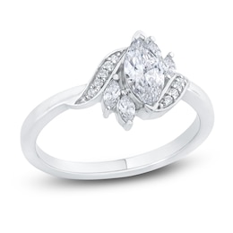 Diamond Engagement Ring 5/8 ct tw Marquise/Round 14K White Gold