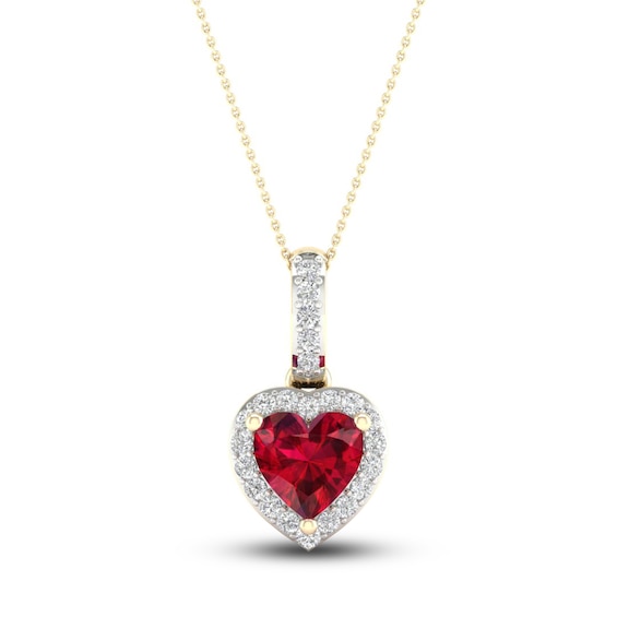 Classic Ruby and Diamond 14k Heart Pendant Necklace on 22” 18k yellow gold  chain