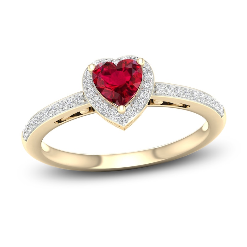 Natural Ruby Ring 1/8 ct tw Diamonds 14K Yellow Gold