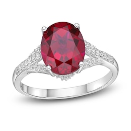 Lab-Created Ruby Ring 1/6 ct tw Round 10K White Gold