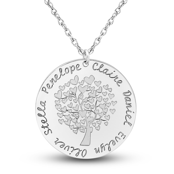 Engravable Family Tree Pendant Necklace 14K White Gold 25mm 18