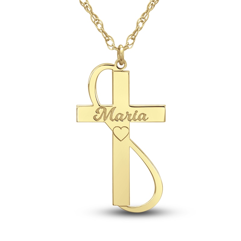 Main Image 1 of Engravable Cross Pendant Necklace Yellow Gold-Plated Sterling Silver 28mm 18&quot; Adj.