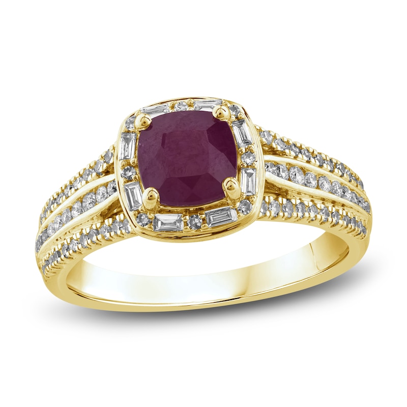 Natural Ruby Ring 3/8 ct tw Diamonds 14K Yellow Gold