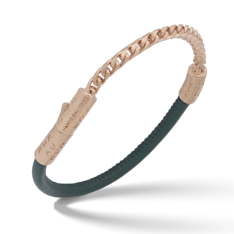 Main Image 1 of Marco Dal Maso Men's Green Leather Bracelet Sterling Silver/18K Rose Gold-Plated 8&quot;