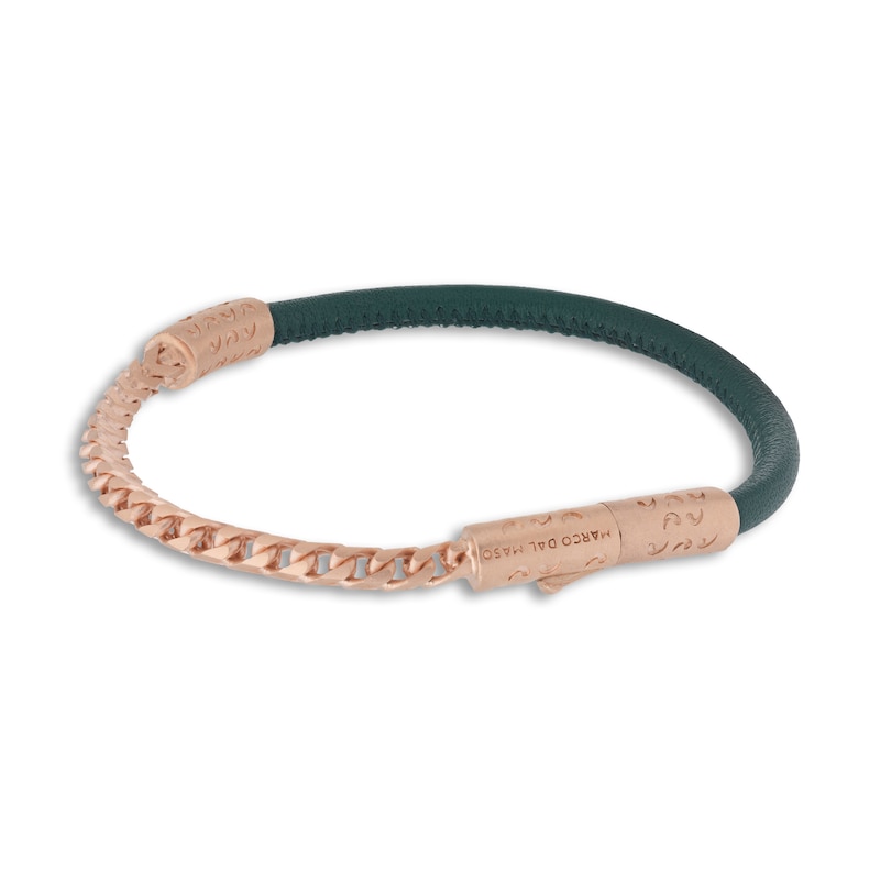 Main Image 2 of Marco Dal Maso Men's Green Leather Bracelet Sterling Silver/18K Rose Gold-Plated 8&quot;