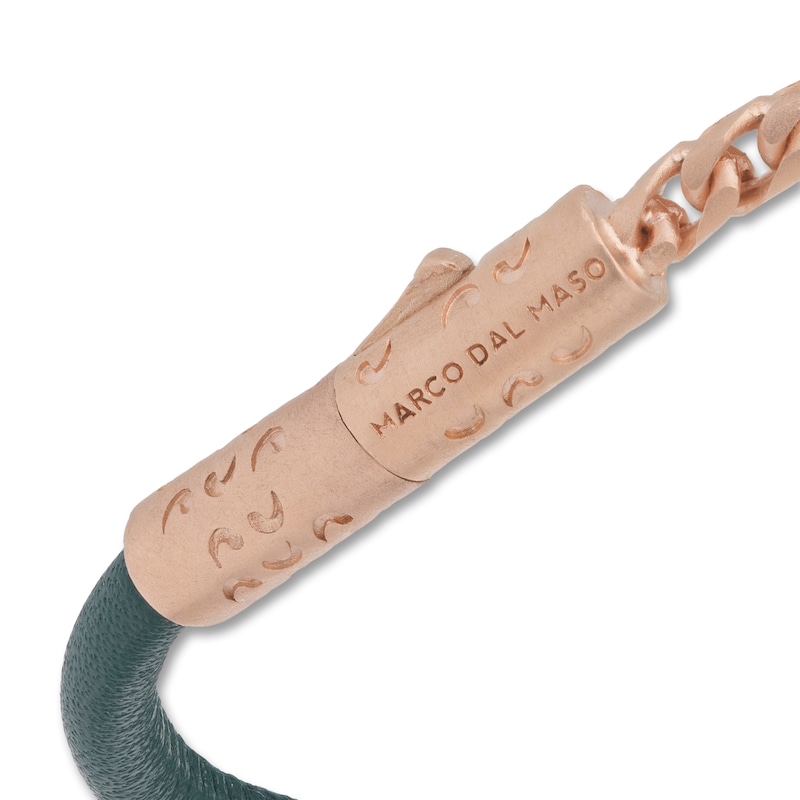 Main Image 3 of Marco Dal Maso Men's Green Leather Bracelet Sterling Silver/18K Rose Gold-Plated 8&quot;