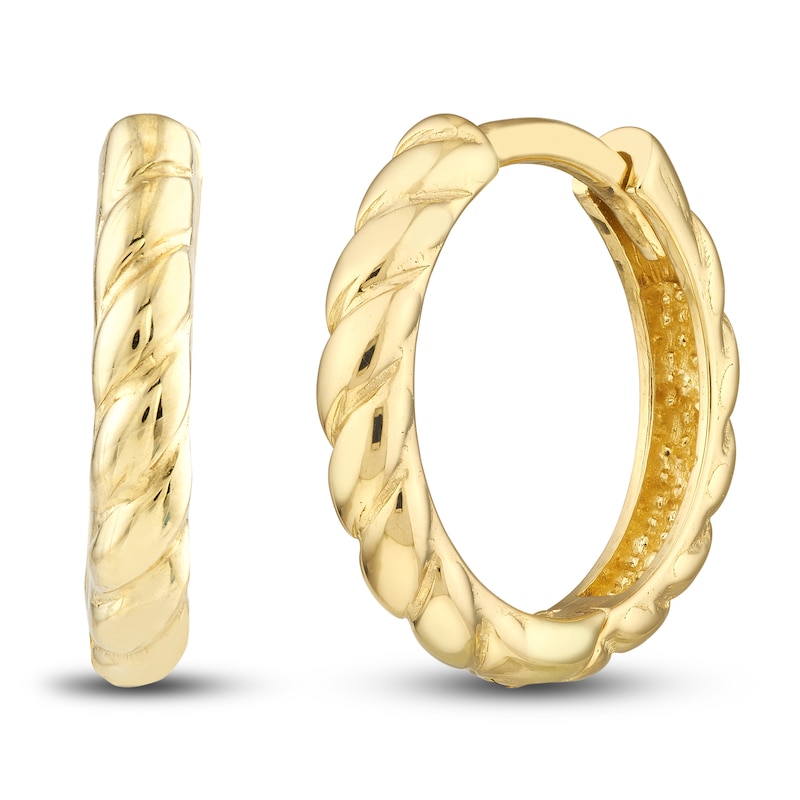 14Kt Yellow Gold Ribbed 1/2 Hoop Earrings