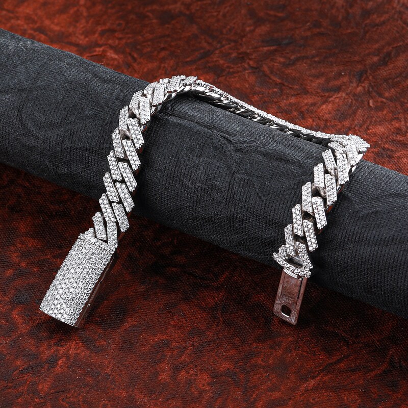 White Gold Cuban Link Bracelet | 12mm Diamond Cuban 7