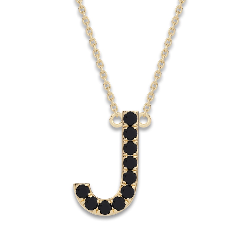 Main Image 1 of Juliette Maison Black Diamond Station Name Necklace 1/4 ct tw Round 10K Yellow Gold