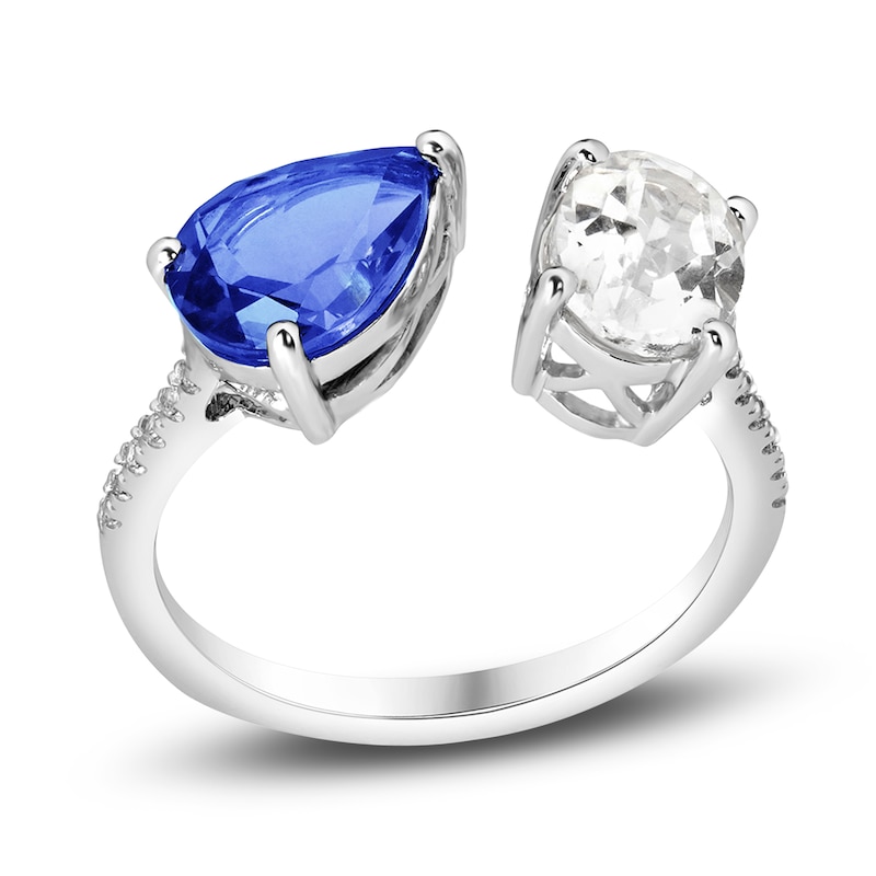 Main Image 1 of Blue & White Lab-Created Sapphire Ring 10K White Gold