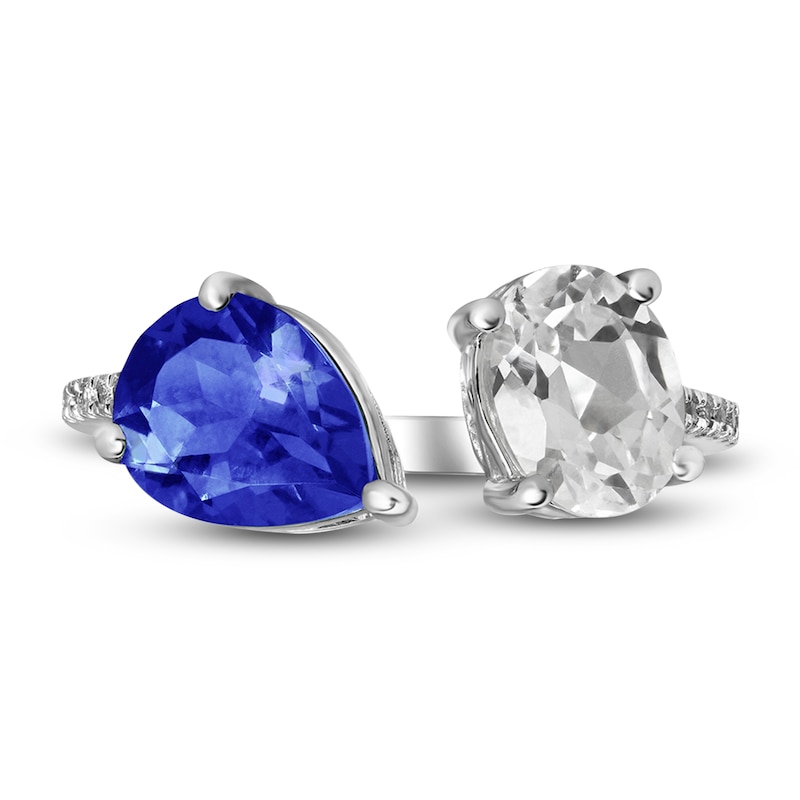 Main Image 2 of Blue & White Lab-Created Sapphire Ring 10K White Gold