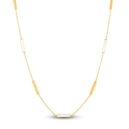 Bar Station Necklace White Enamel 14K Yellow Gold 18&quot;