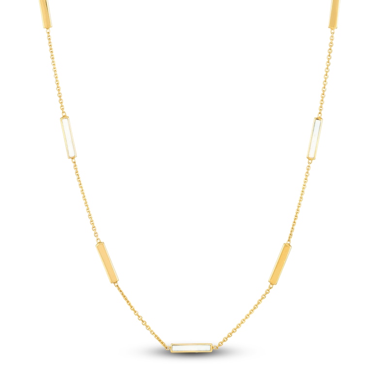 Main Image 1 of Bar Station Necklace White Enamel 14K Yellow Gold 18&quot;