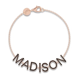 Juliette Maison Black Diamond Station Name Bracelet 2 ct tw Round 10K Rose Gold