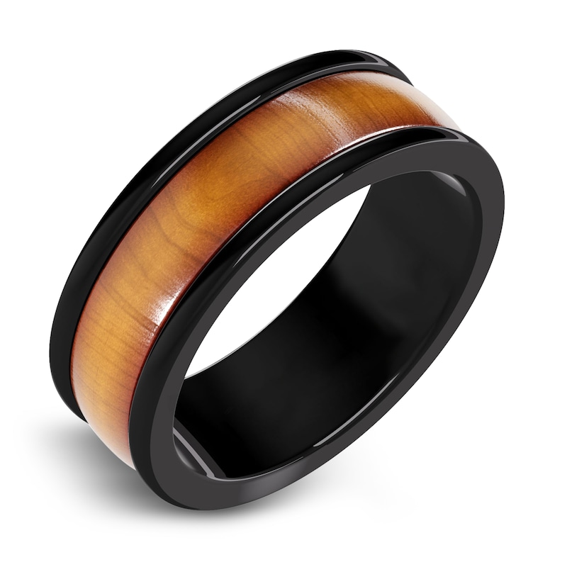 Main Image 2 of Men's Wood Wedding Band Black Tungsten 8.0mm