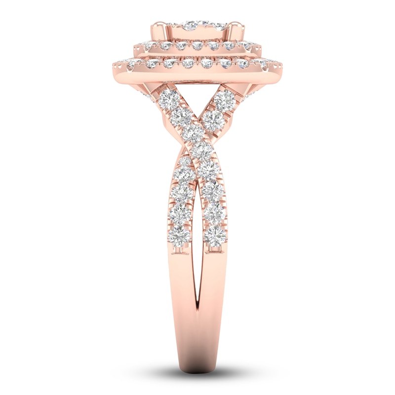 Main Image 3 of Diamond Double Halo Engagement Ring 1-1/3 ct tw Round 14K Rose Gold