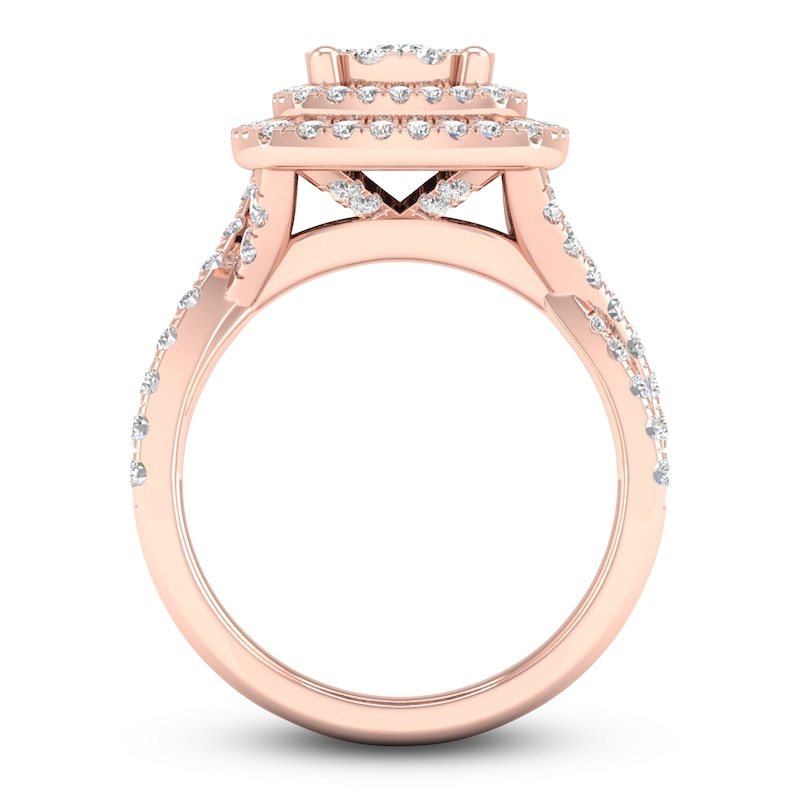 Main Image 4 of Diamond Double Halo Engagement Ring 1-1/3 ct tw Round 14K Rose Gold