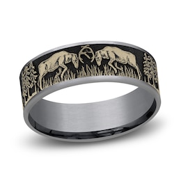 Deer Fight Wedding Band Tantalum/14K Yellow Gold 7.5mm