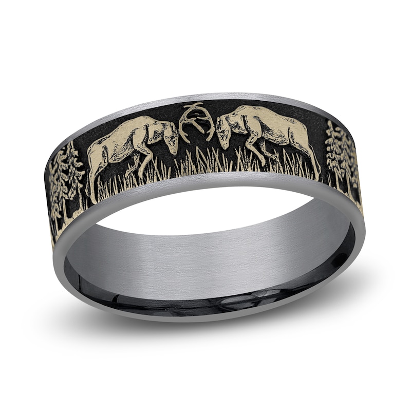 Main Image 1 of Deer Fight Wedding Band Tantalum/14K Yellow Gold 7.5mm