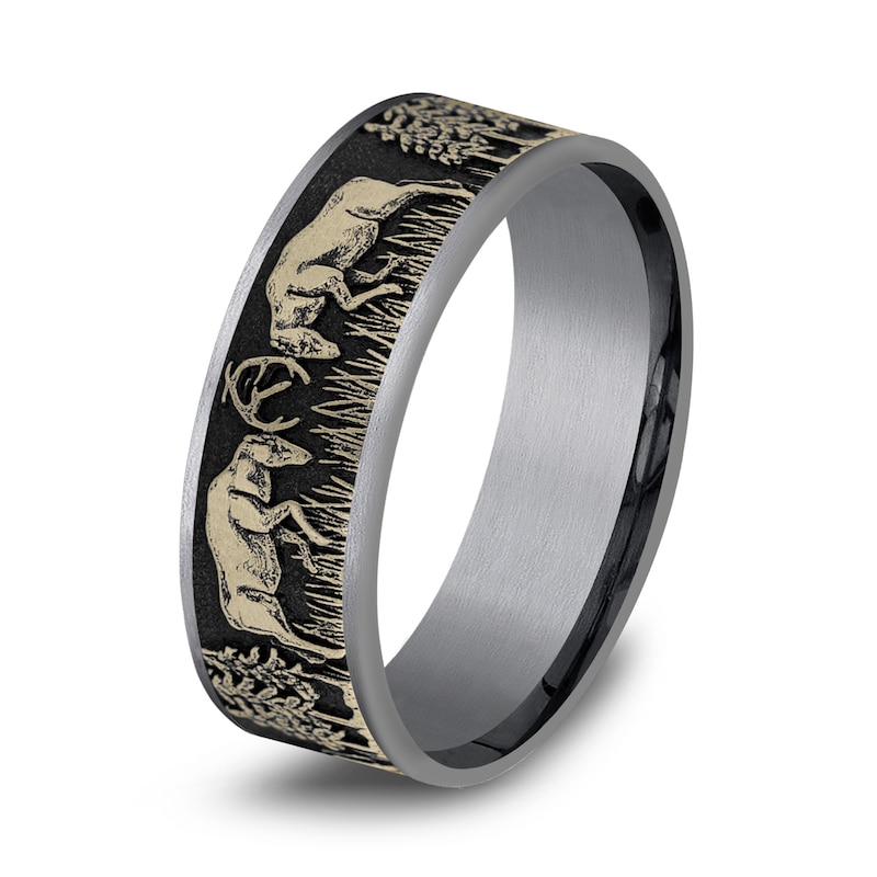 Main Image 2 of Deer Fight Wedding Band Tantalum/14K Yellow Gold 7.5mm