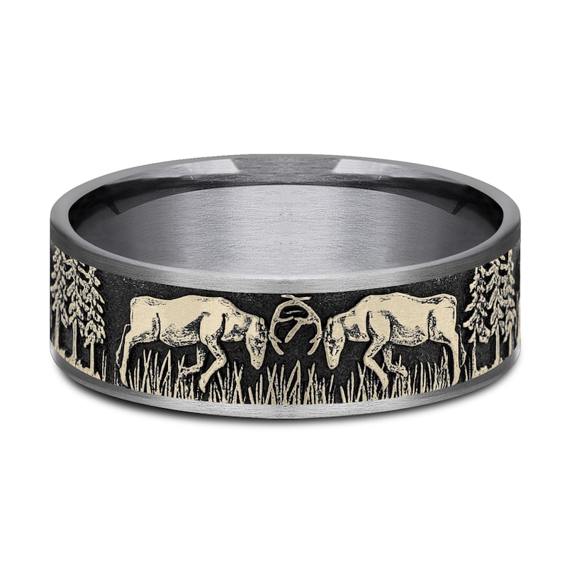 Main Image 3 of Deer Fight Wedding Band Tantalum/14K Yellow Gold 7.5mm