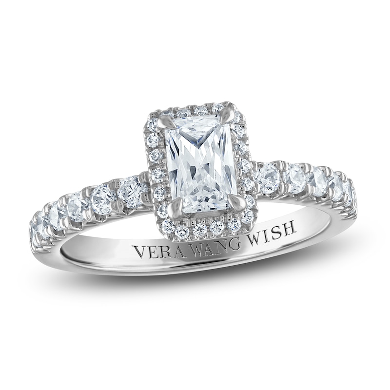 Main Image 1 of Vera Wang WISH Diamond Engagement Ring 1-1/5 ct tw Emerald/Round 14K White Gold