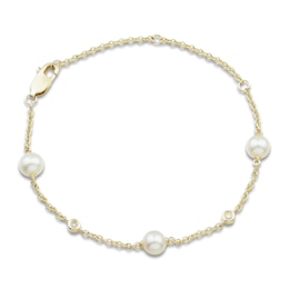 Freshwater Cultured Pearl Bracelet 1/20 ct tw Diamonds 14K Yellow Gold 7&quot;