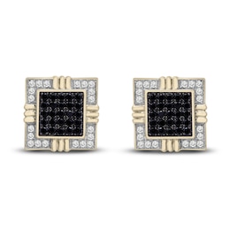 Men's Black & White Diamond Earrings 1/2 ct tw Round 14K Yellow Gold