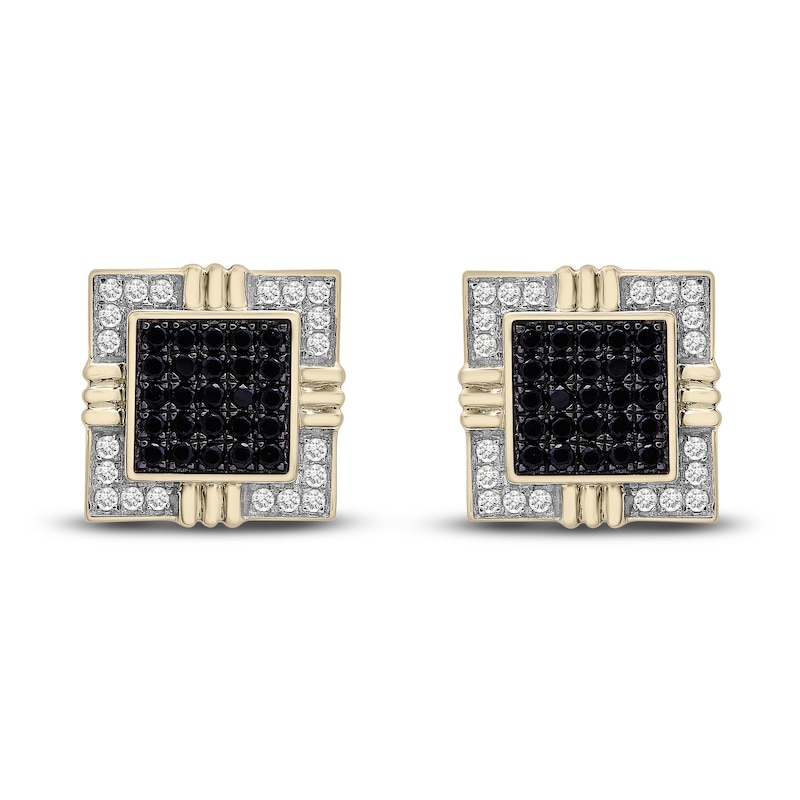 Main Image 1 of Men's Black & White Diamond Earrings 1/2 ct tw Round 14K Yellow Gold