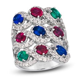 Le Vian Natural Ruby, Natural Blue Sapphire & Natural Emerald Ring 1-3/4 ct tw Round 18K Vanilla Gold