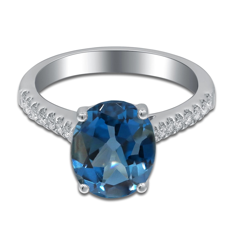 Main Image 3 of Oval-Cut Natural London Blue Topaz Engagement Ring 1/5 ct tw 14K White Gold