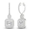 Thumbnail Image 4 of Square-Cut Emerald/Round Lab-Created Diamond Earrings 2-3/4 ct tw 14K White Gold