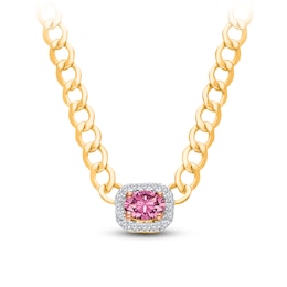 Kallati Natural Pink Sapphire & Diamond Necklace 1/5 ct tw 14K Yellow Gold