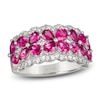 Thumbnail Image 0 of Pear-Shaped Natural Ruby & Diamond Flower Ring 3/8 ct tw Round Platinum