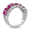 Thumbnail Image 1 of Pear-Shaped Natural Ruby & Diamond Flower Ring 3/8 ct tw Round Platinum