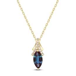 Marquise-Cut Lab-Created Alexandrite & Diamond Necklace 1/10 ct tw 10K Yellow Gold 18&quot;